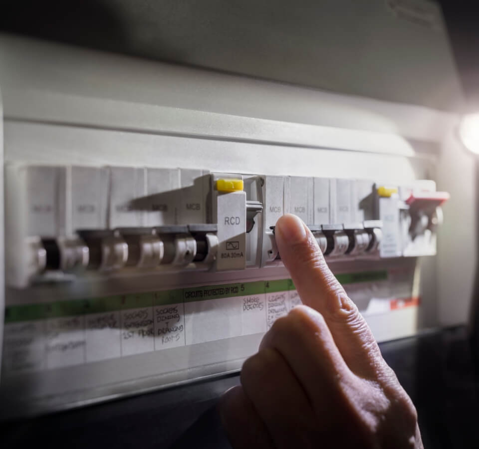 Electricity power outage emergency turning on or off circuit breaker