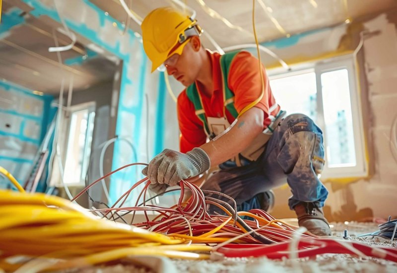 Electrical contractor working at a new construction
